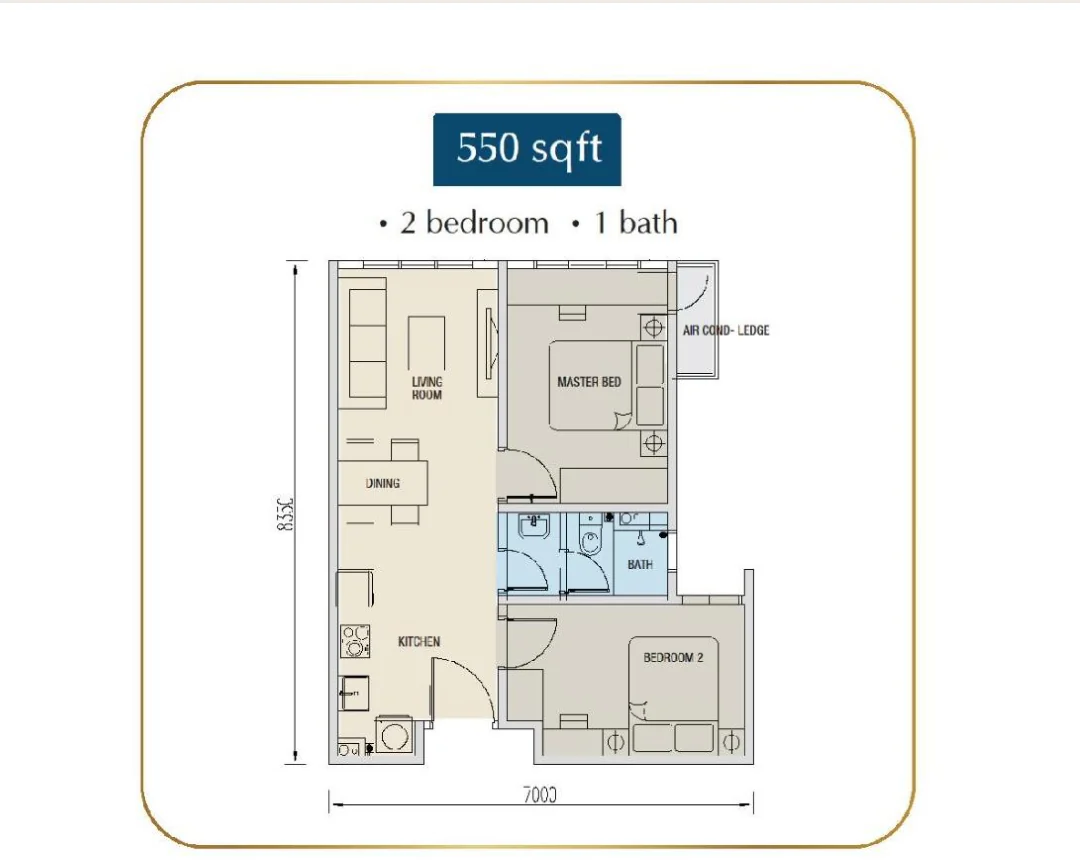 Pelan lantai Type A The Wyn Residences 550 kaki persegi