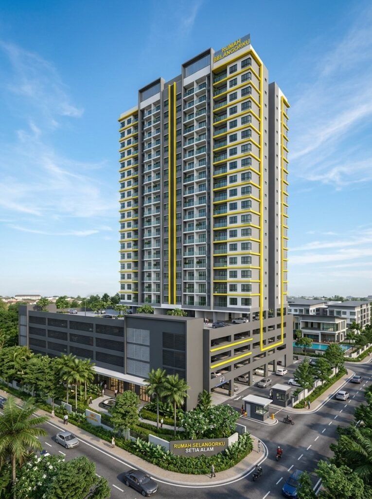 Pandangan luar Rumah Selangorku RSKU Setia Alam apartment mampu milik di Selangor