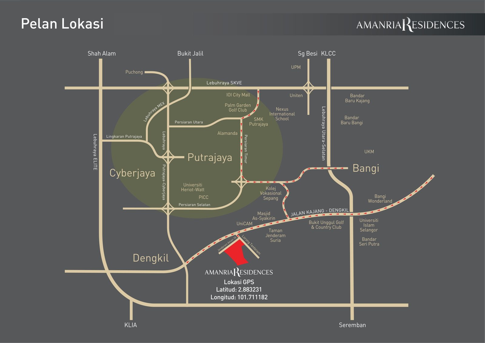 Peta lokasi Amanria Residences Jenderam Hilir Dengkil Selangor
