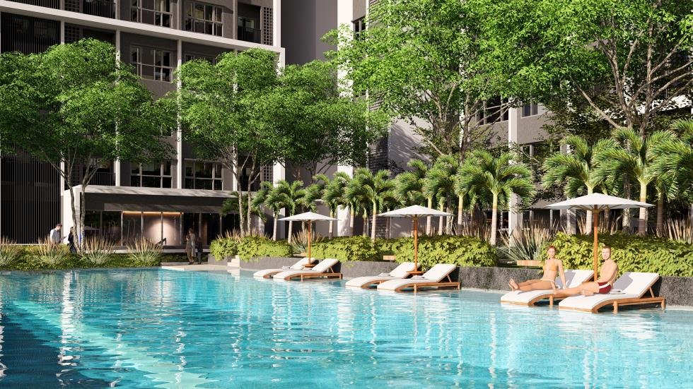 Ilustrasi artis kolam renang Aurora Residences