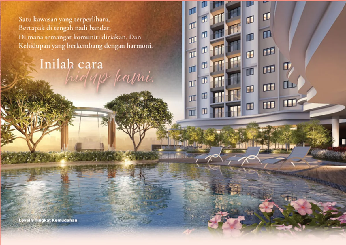 Gambaran artis kolam dan ruang rekreasi Residensi Kirana Salak Selatan