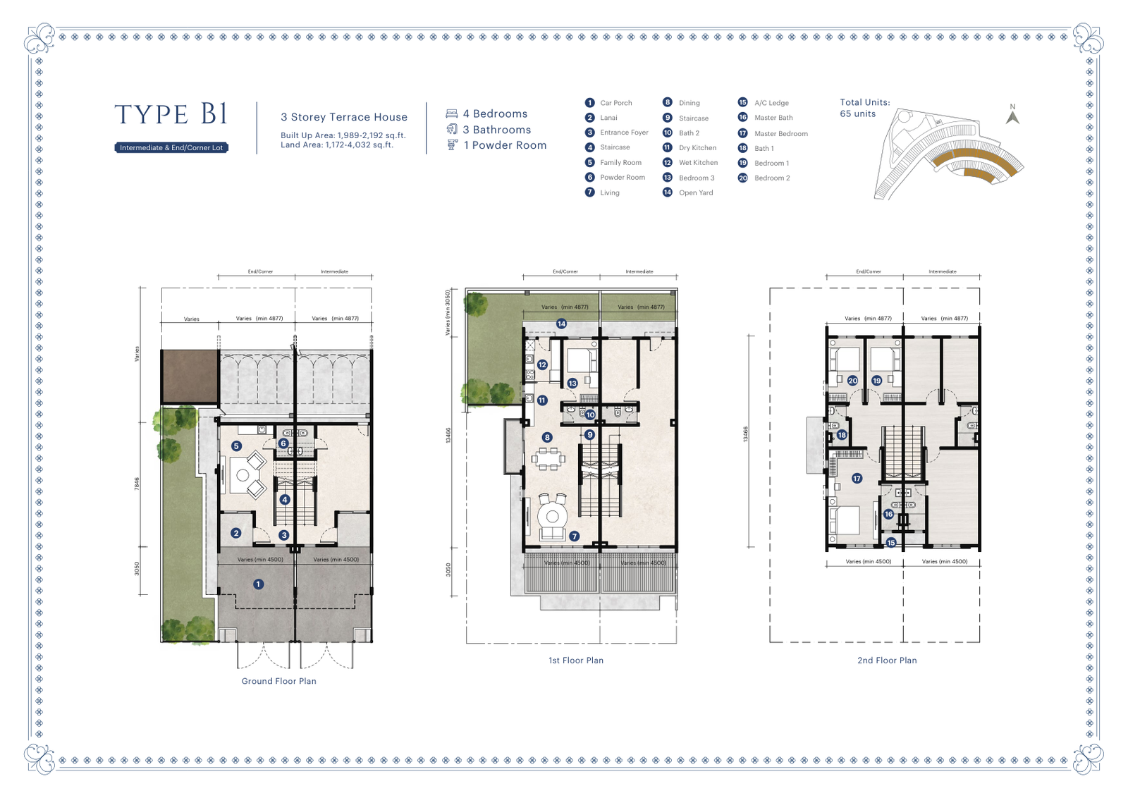 Selayang Mulia Type B1 3 Storey Floor Plan 4 Bedrooms 3 Bathrooms 1 Powder Room