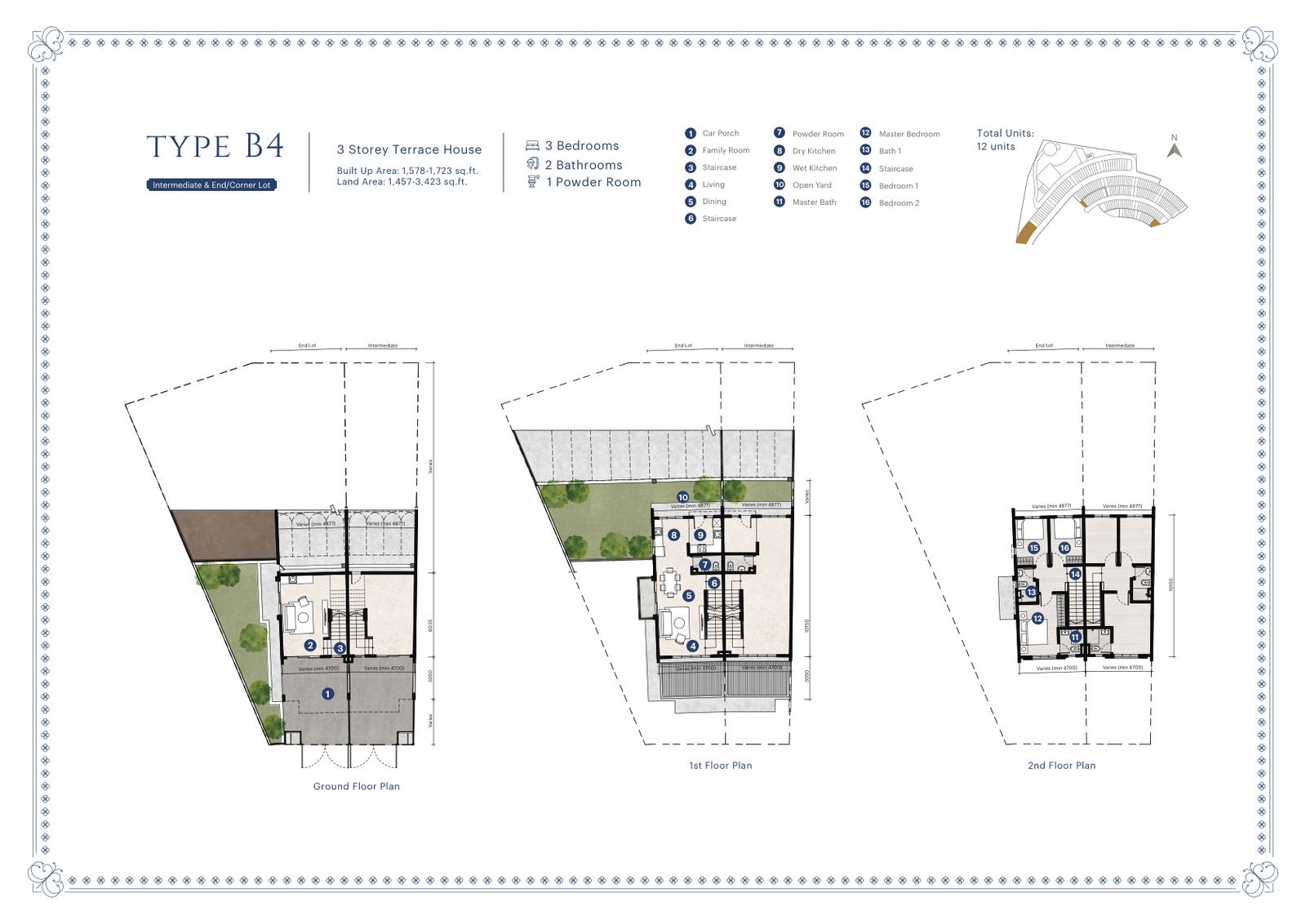 Selayang Mulia Type B4 3 Storey Floor Plan 3 Bedrooms 2 Bathrooms 1 Powder Room