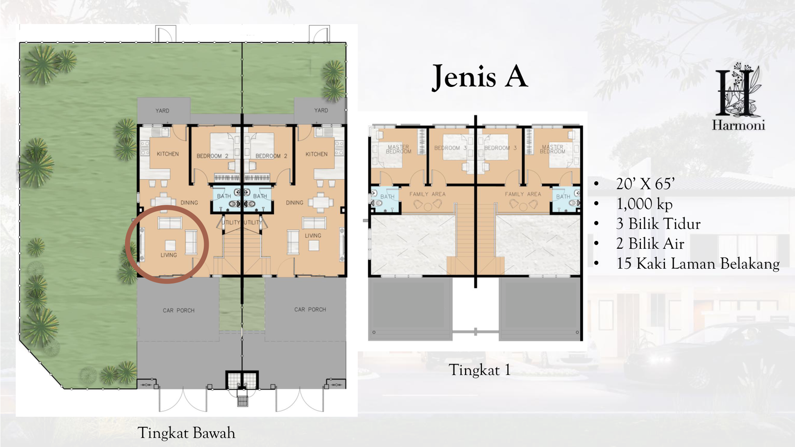 Pelan Unit Type A Harmoni Indah 20x65 1000sqft