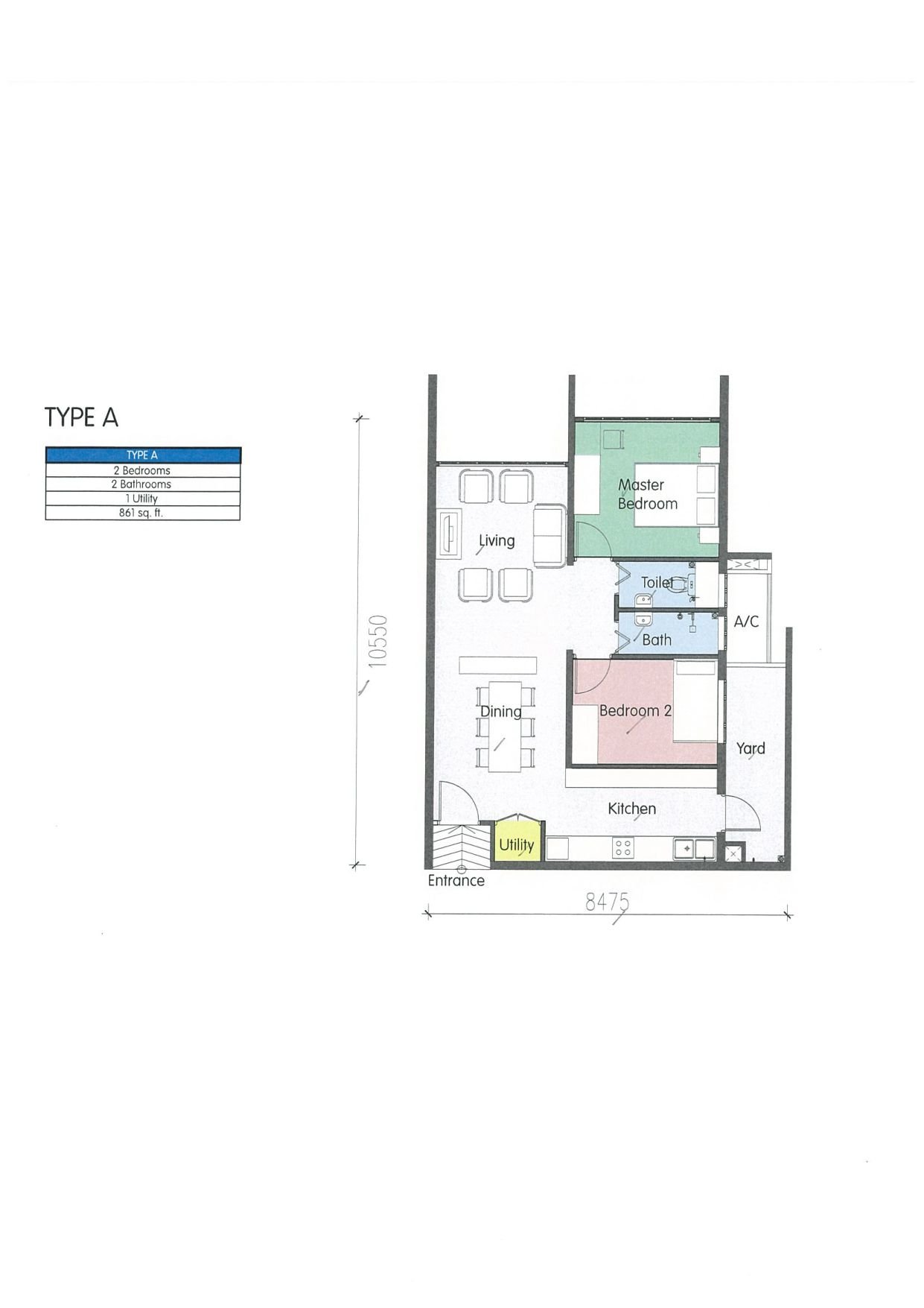 PR1MA Seremban Sentral Type A floor plan 861 sqft 2 bedrooms