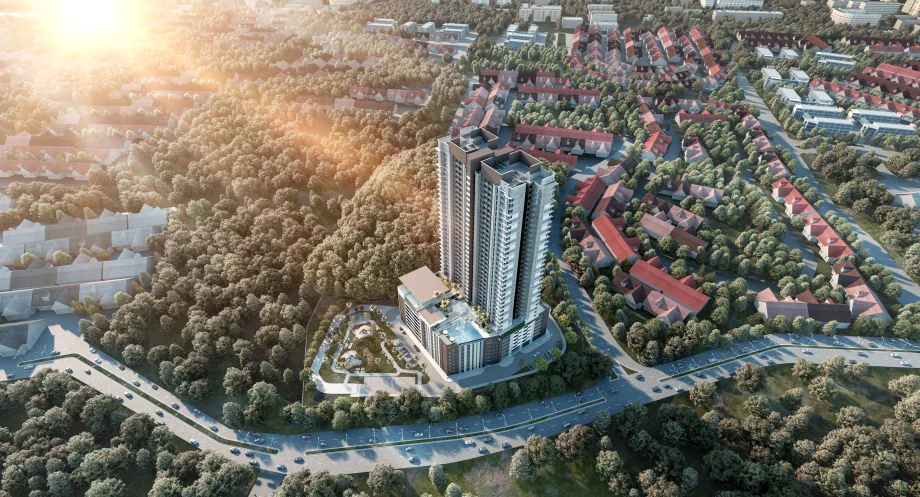 Ilustrasi artis pandangan udara Residensi Dedaun