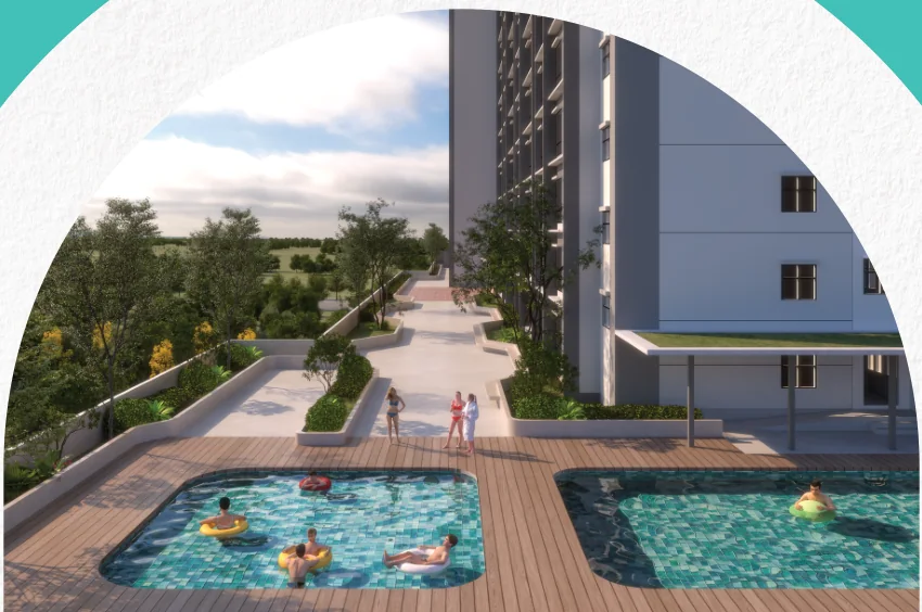 Visual artist impression kolam dan dek kemudahan Residensi Kamelia