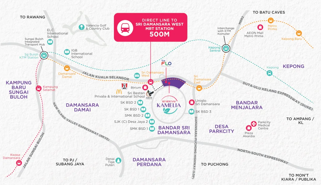 Peta akses luas Bandar Sri Damansara sekitar Residensi Kamelia
