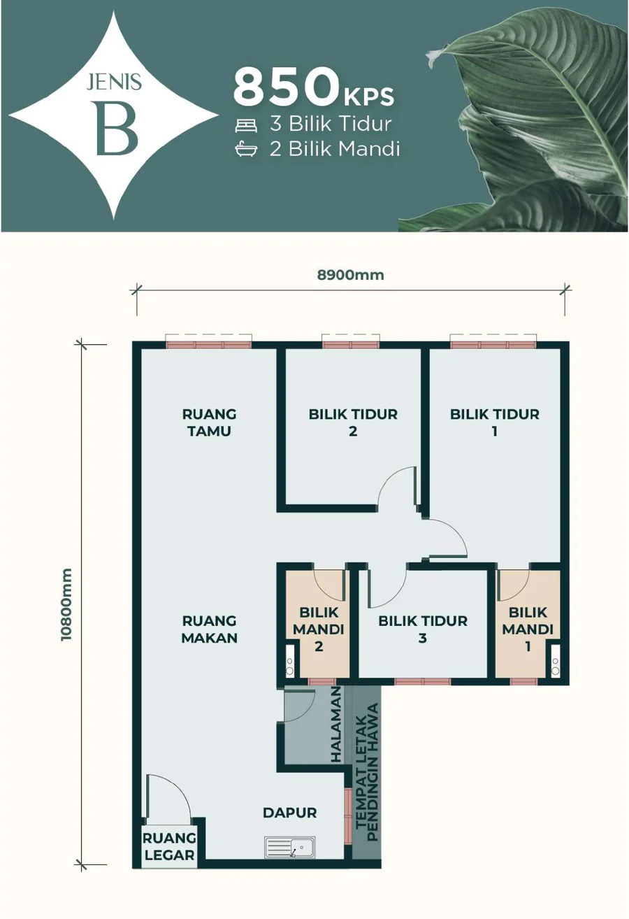 Pelan Type B Residensi Naluri, 850 kps